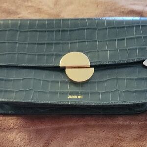 Jason Wu Green and Gold Clutch with Croc-Embossed Texture